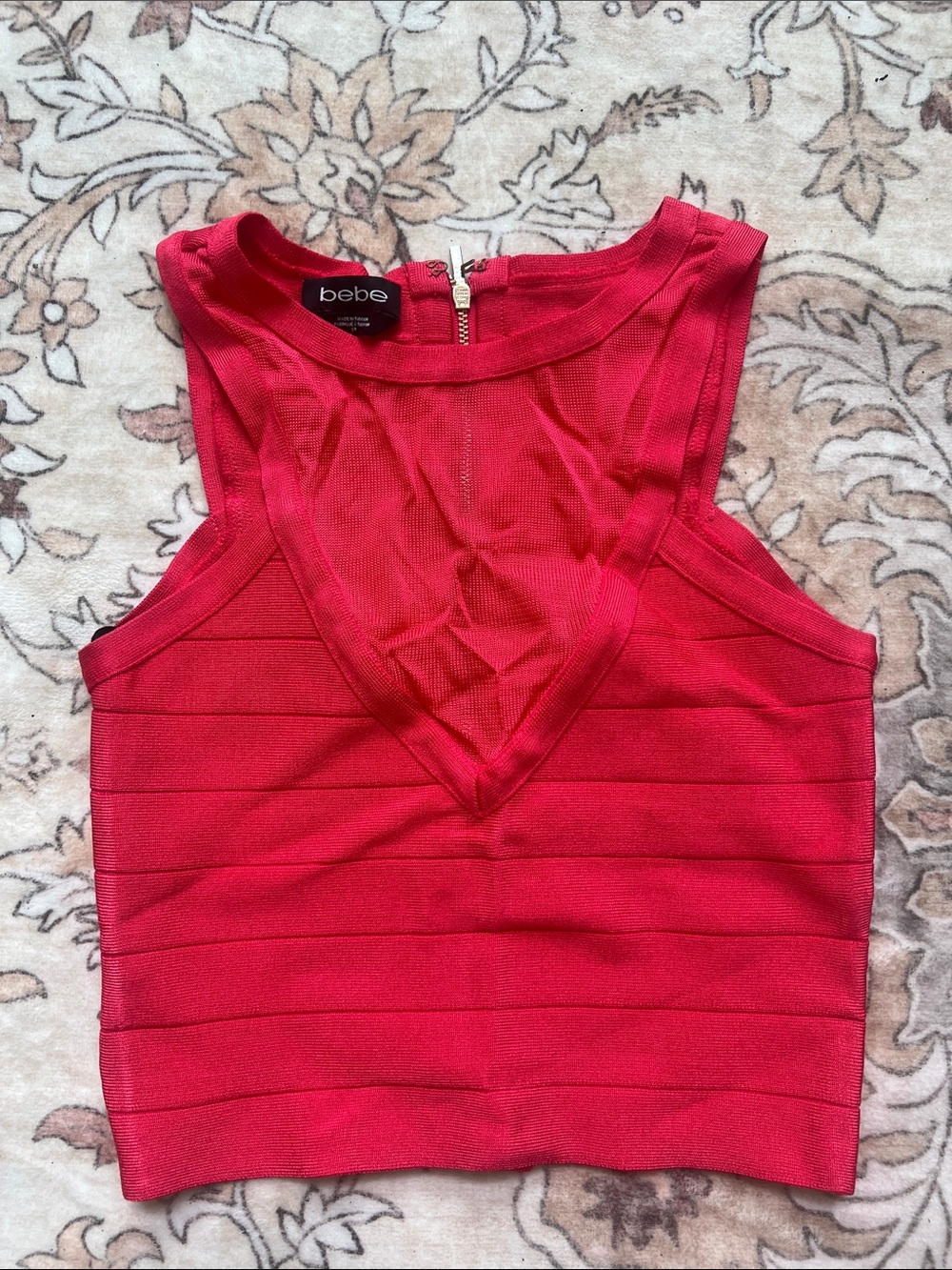 bebe Hot Pink Bandage Crop Tank with Mesh V-Neck